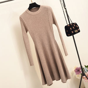 O-Neck Long Sleeve Irregular Hem A-Line Casual Knitted Dress - LEPITON