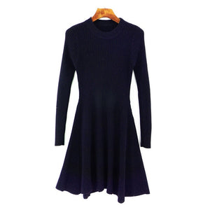 O-Neck Long Sleeve Irregular Hem A-Line Casual Knitted Dress - LEPITON