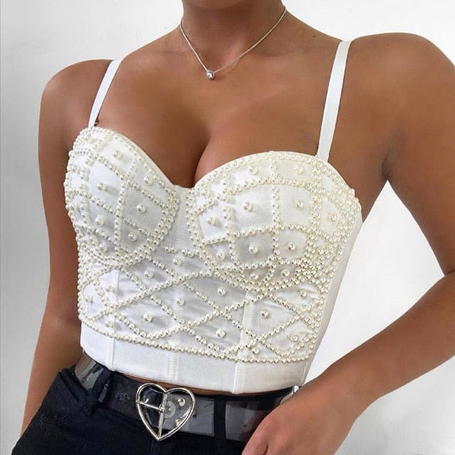 Solid Slim Beaded Crop Top - LEPITON