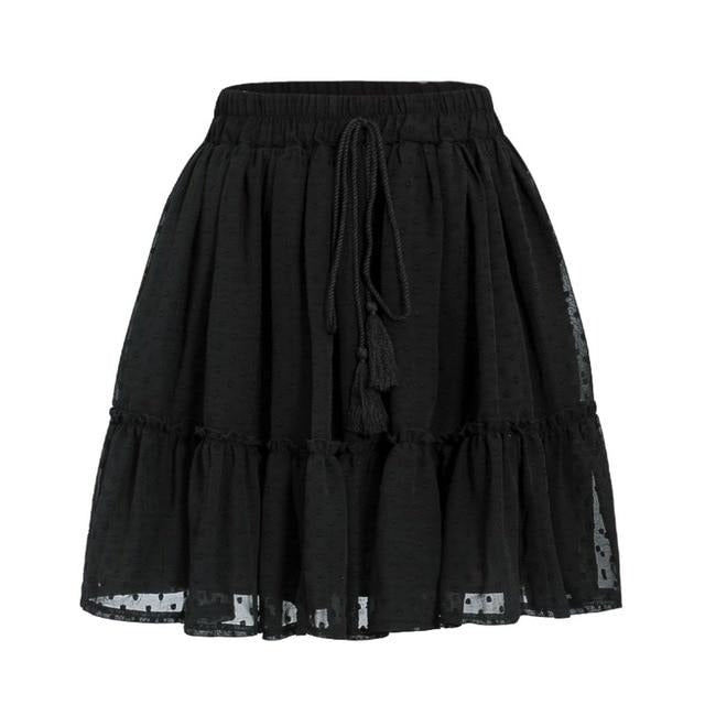Boho High-Waist Polka Dot Chiffon Skirt - LEPITON