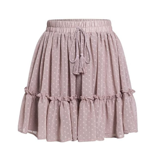 Boho High-Waist Polka Dot Chiffon Skirt - LEPITON