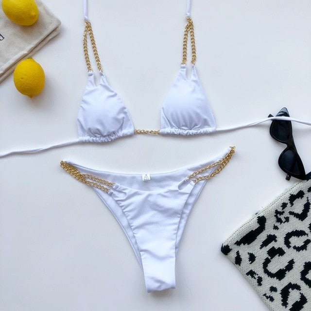 White Micro-Chain Bikini Set - LEPITON