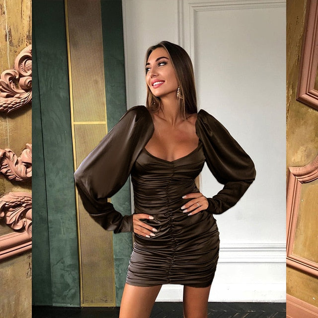 Off Shoulder Puff Sleeve Ruffle Mini Dress - LEPITON