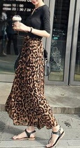 Leopard Chiffon Pleated Maxi Skirt - LEPITON