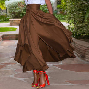 High-Waist A-Line Solid Irregular Maxi Skirt - LEPITON