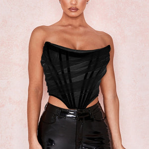 Mesh Strapless Bustier Corset Crop Top - LEPITON