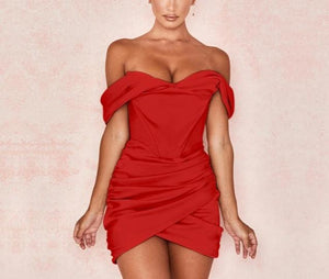 Off-Shoulder Ruched Mini Dress - LEPITON