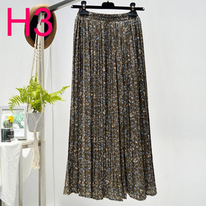 Floral Chiffon Pleated Elastic High Waist Casual Midi Skirt - LEPITON