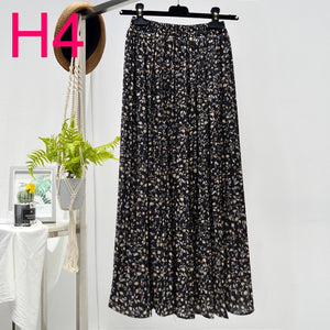 Floral Chiffon Pleated Elastic High Waist Casual Midi Skirt - LEPITON