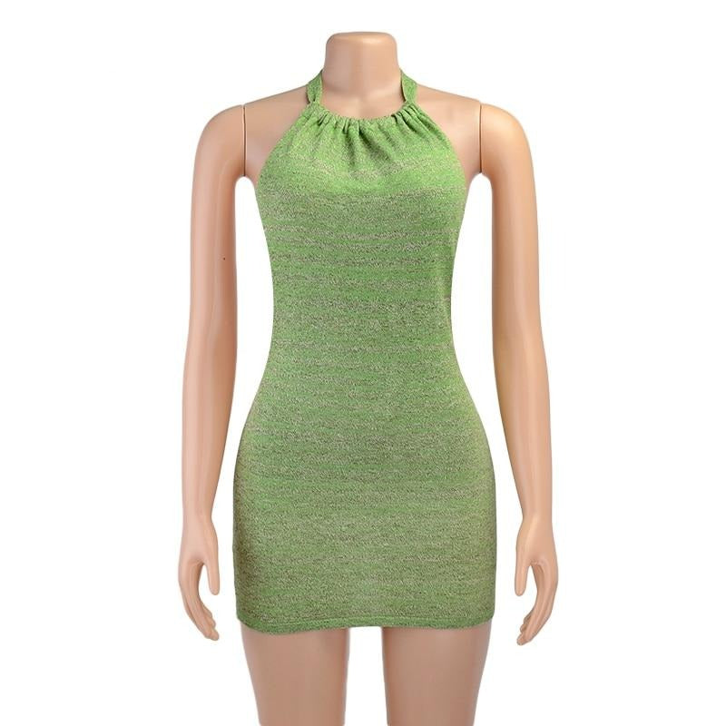 Halter Backless Knitted Mini Dress - LEPITON