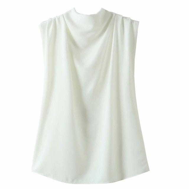 Elegant Sleeveless Draped Collar Blouse - LEPITON