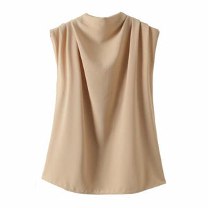 Elegant Sleeveless Draped Collar Blouse - LEPITON