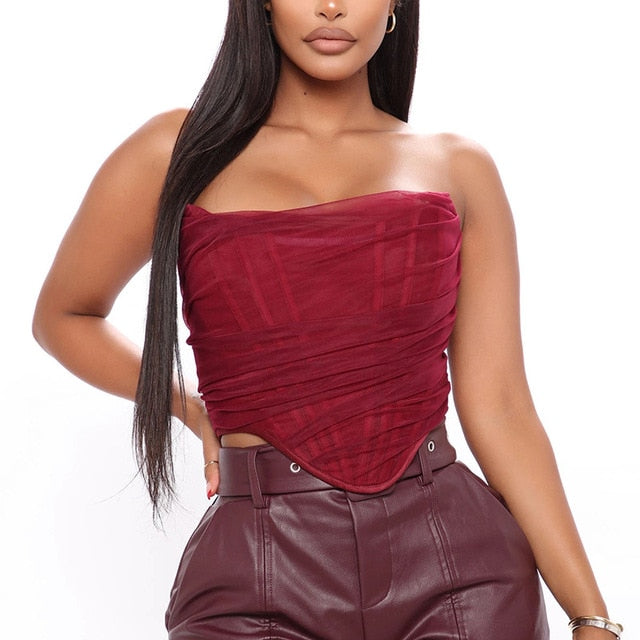 Mesh Strapless Bustier Corset Crop Top - LEPITON