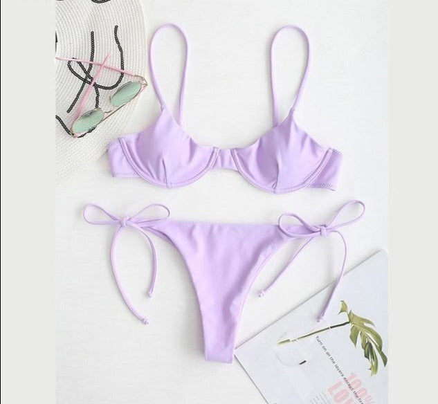 Purple Solid Push-Up Bikini - LEPITON