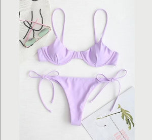 Purple Solid Push-Up Bikini - LEPITON