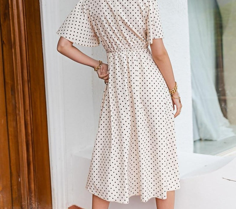 Chic Polka Dot Bell Sleeve High-Waist A-Line Maxi Dress - LEPITON