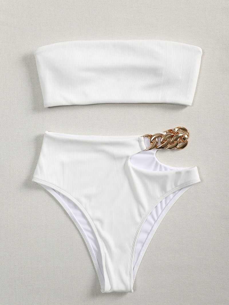 White Chain Bandeau Bikini - LEPITON