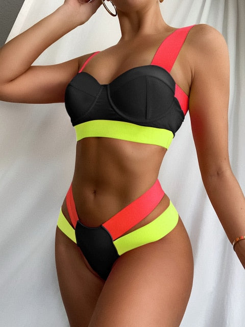 Neon Patchwork Push up Bikini - LEPITON