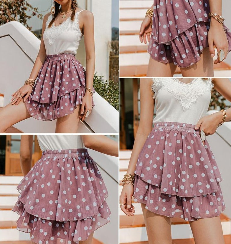 Elegant Polka Dot Ruffled A-Line Mini Skirt - LEPITON