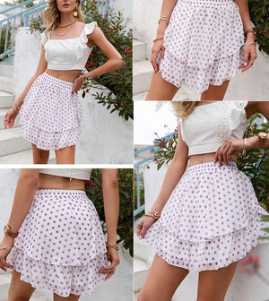 Elegant Polka Dot Ruffled A-Line Mini Skirt - LEPITON