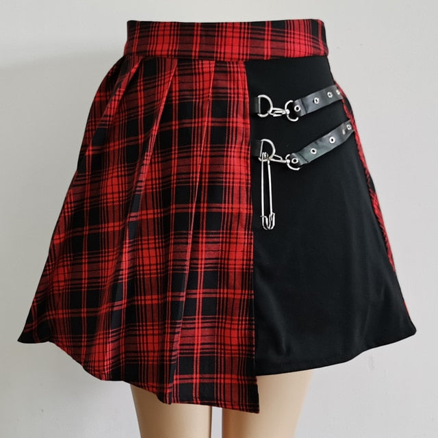 Asymmetric Cutout High Waist Mini Pleated Skater Skirt - LEPITON