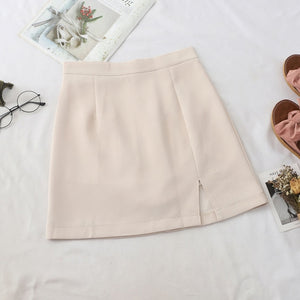 Preppy Style A-line High-Waist Split Mini Skirt - LEPITON