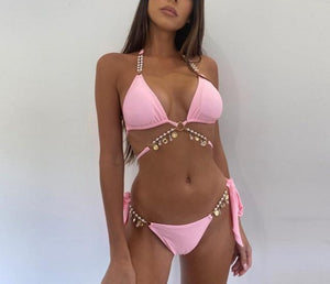 Crystal Chain Bandage Push-Up Bikini Set - LEPITON