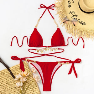 Crystal Chain Bandage Push-Up Bikini Set - LEPITON