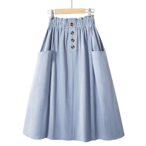 Casual Solid High-Waist A-Line Midi Skirts with Pockets - LEPITON