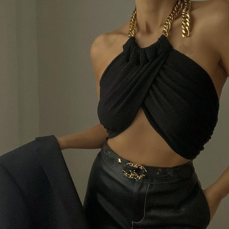 Chic Halter Chain Backless Crop Top - LEPITON