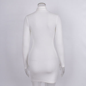 High Collar Long Sleeve Bodycon Mini Dress - LEPITON