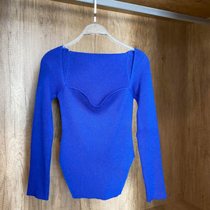 Square Collar Long Sleeve Knitted Pullover - LEPITON