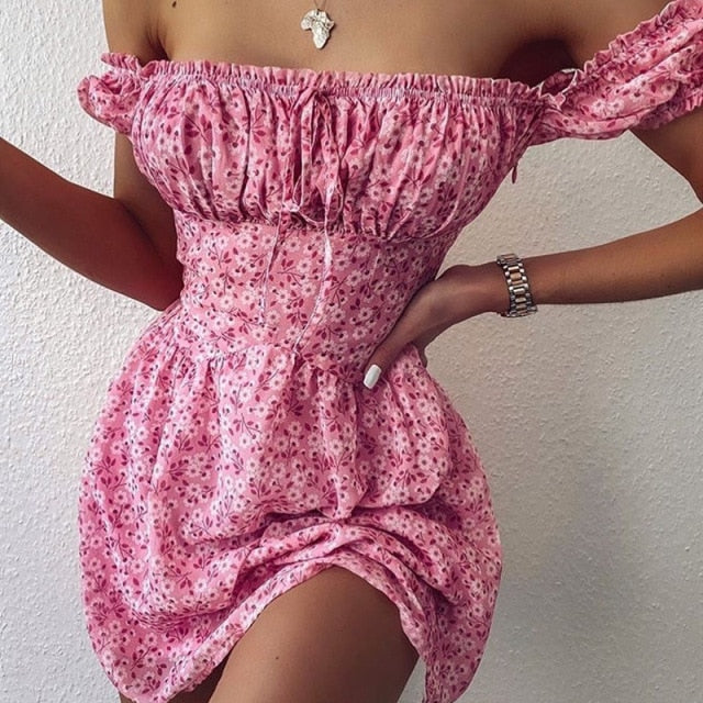 Vintage Off-Shoulder A-Line Ruffles Mini Beach Dress - LEPITON