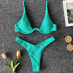 Triangle Solid Bikini Set - LEPITON