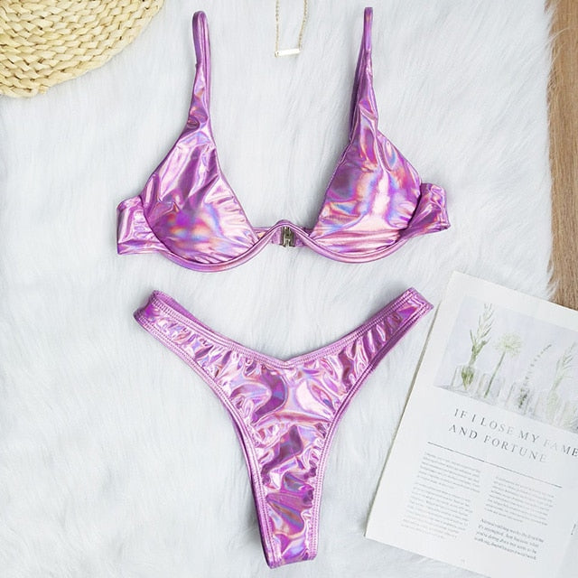 Triangle Solid Bikini Set - LEPITON