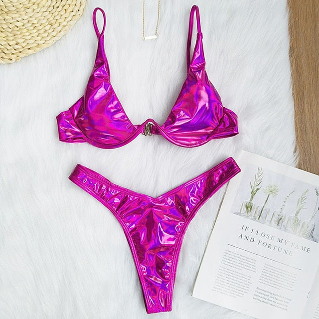 Triangle Solid Bikini Set - LEPITON