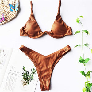 Triangle Solid Bikini Set - LEPITON