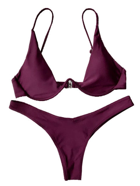 Triangle Solid Bikini Set - LEPITON