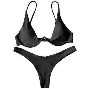 Triangle Solid Bikini Set - LEPITON