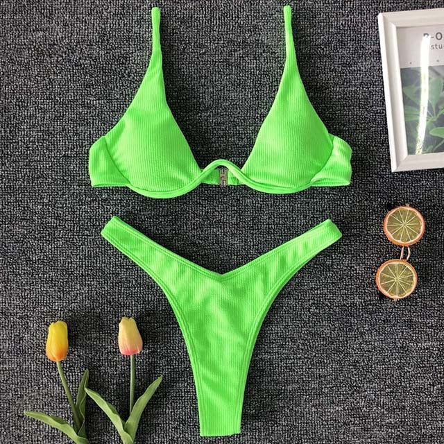 Triangle Solid Bikini Set - LEPITON