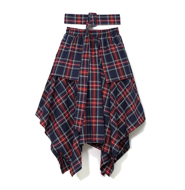 High-Waist Plaid Split Loose Half-Body Skirt - LEPITON