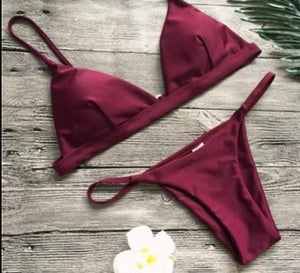 Solid Push-Up Halter Bikini - LEPITON