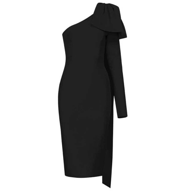 Black One-Shoulder Runway Bandage Party Dress - LEPITON