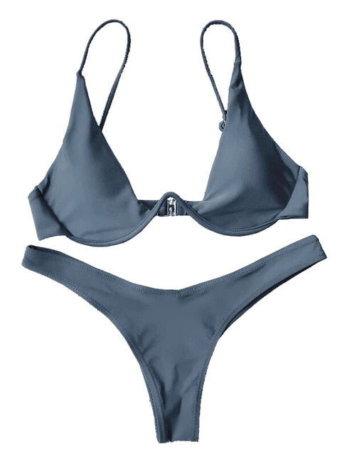 Triangle Solid Bikini Set - LEPITON