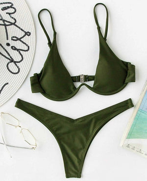 Army Green Triangle Solid Bikini Set - LEPITON