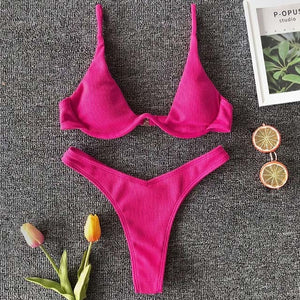 Rose Triangle Solid Bikini Set - LEPITON