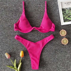 Triangle Solid Bikini Set - LEPITON