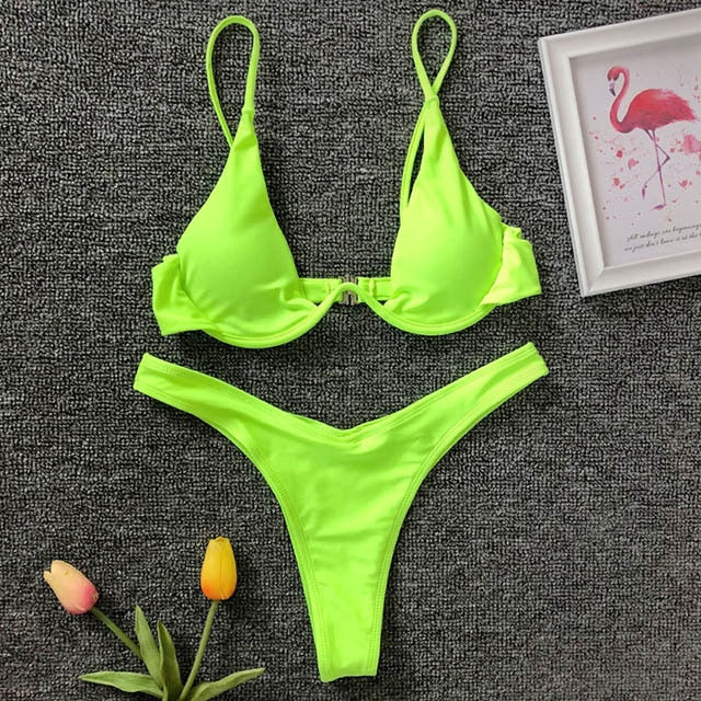 Triangle Solid Bikini Set - LEPITON