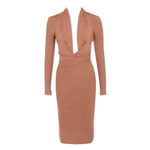 Stylish Deep V-Neck Full Sleeves Bandage Dress - LEPITON