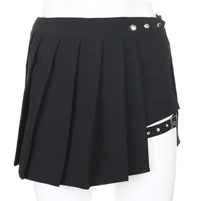 High-Waist Pleated Irregular Rivet Skirt - LEPITON
